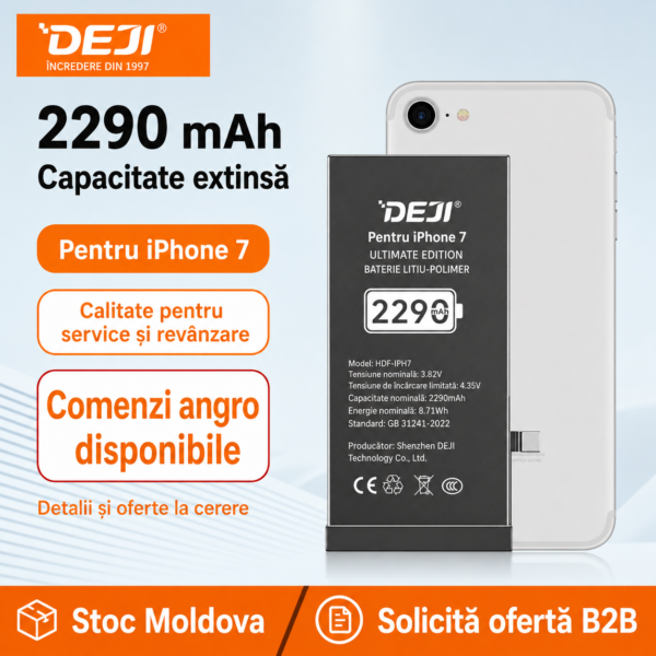 Baterii DEJI iPhone 7, 2290 mAh, disponibilă angro în Moldova