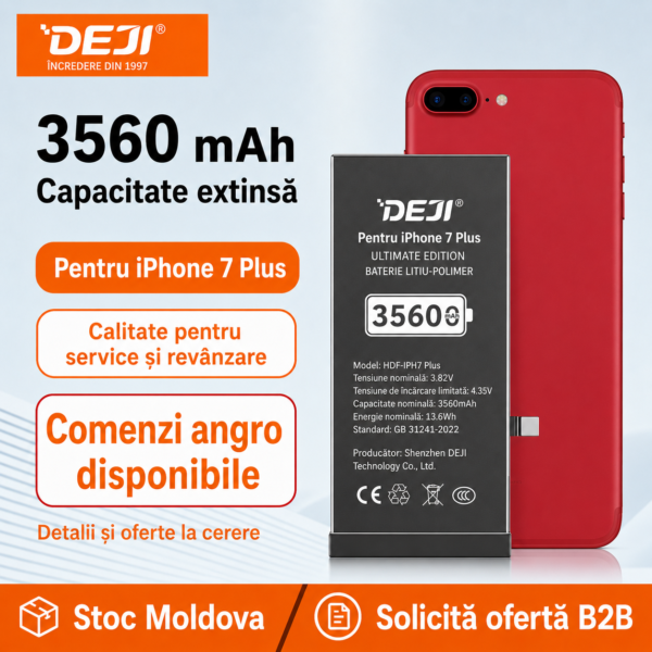 Baterie DEJI pentru iPhone 7 Plus, 3560 mAh, disponibilă angro în Moldova