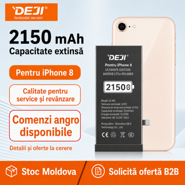 Baterie DEJI pentru iPhone 8, 2150 mAh, disponibilă angro în Moldova