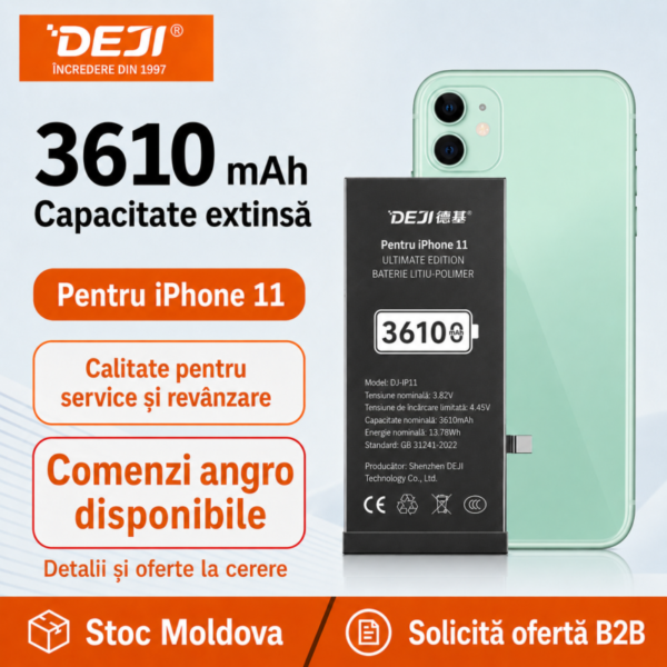 Baterie DEJI pentru iPhone 11, 3610 mAh, disponibilă angro în Moldova