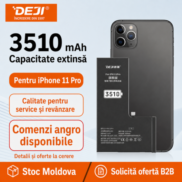 Baterie DEJI pentru iPhone 11 Pro, 3510 mAh, disponibilă angro în Moldova