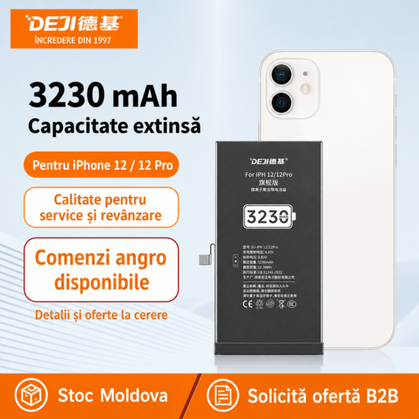 Baterie DEJI pentru iPhone 12/12 Pro, 3230 mAh, disponibilă angro în Moldova