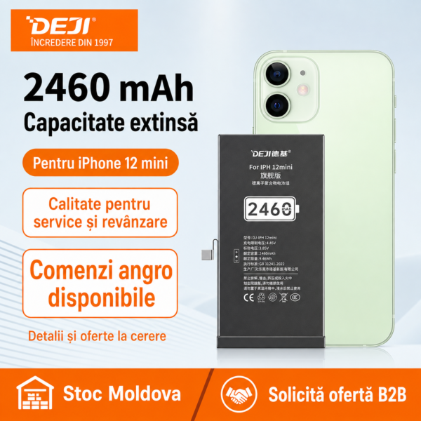 Baterie DEJI pentru iPhone 12 mini, 2460 mAh, disponibilă angro în Moldova