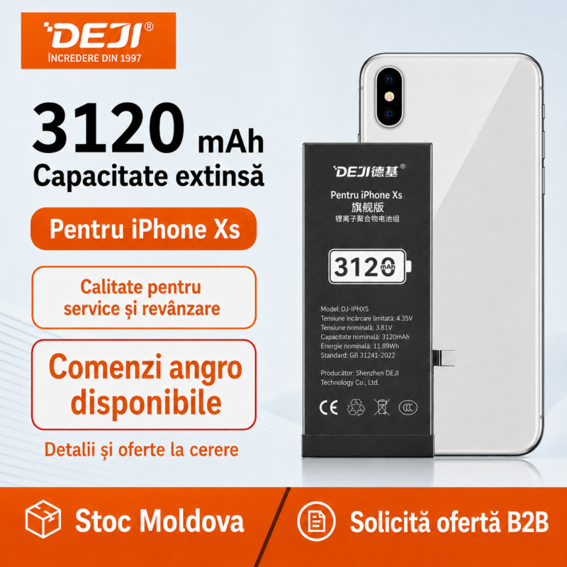 Baterie DEJI pentru iPhone XS, 3120 mAh, disponibilă angro în Moldova