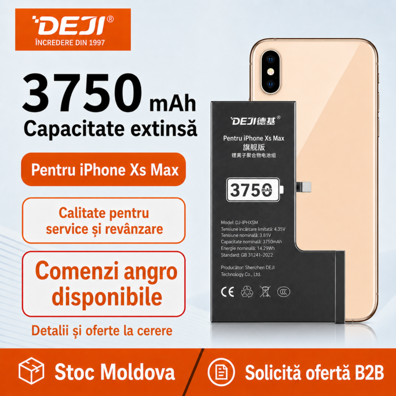 Baterie DEJI pentru iPhone XS Max, 3750 mAh, disponibilă angro în Moldova